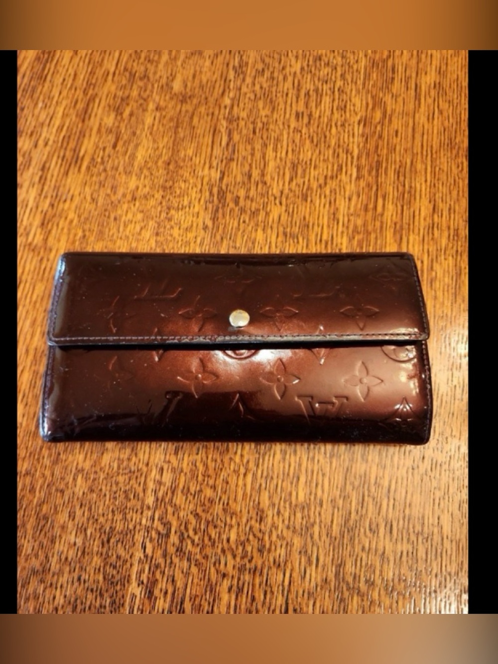 Louis Vuitton Embossed Patent Leather Long Wallet in Dark Brown